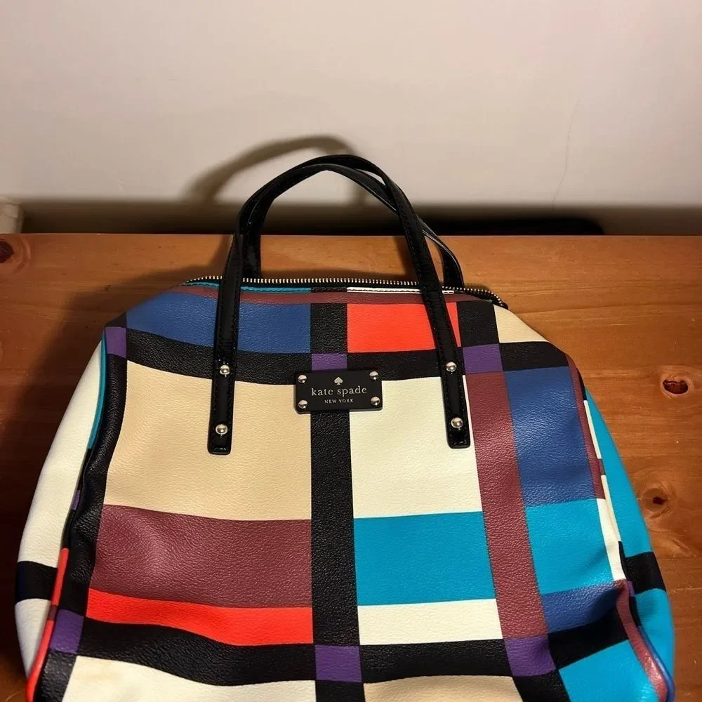 Kate Spade Perry Street Shawna handbag colorblock handbag leather plaid